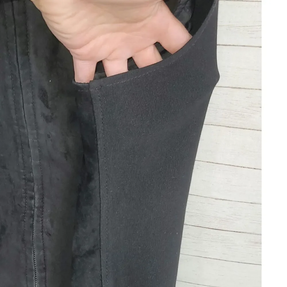 VINTAGE GANTOS 100% SUEDE LEATHER RIBBED FULLED ZIP VEST IN BLACK, SZ XL